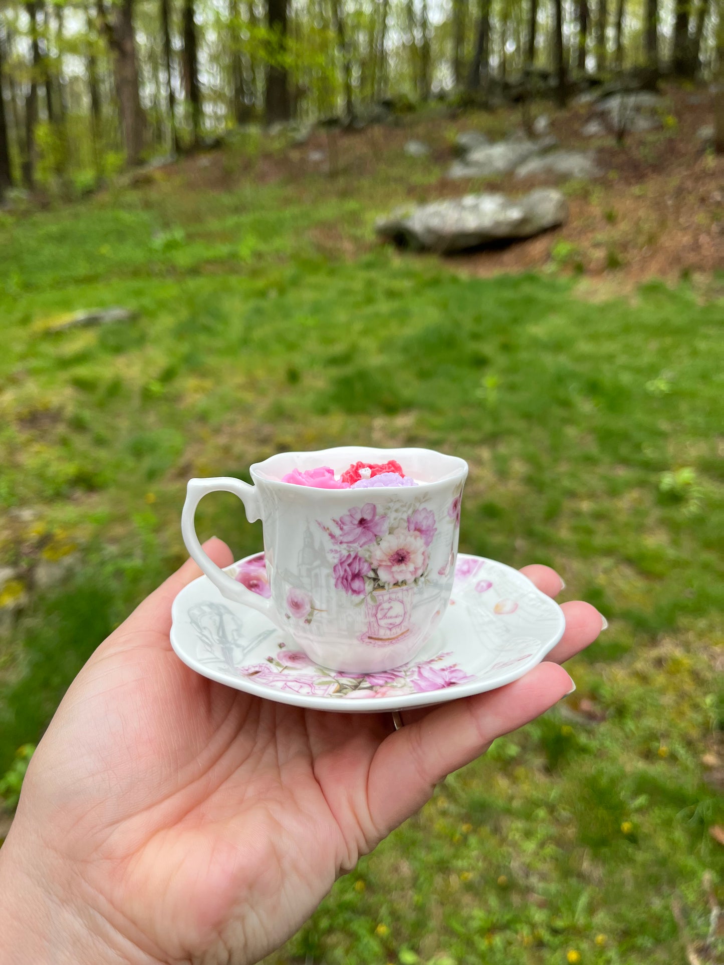 Mini tea cup candle with saucer