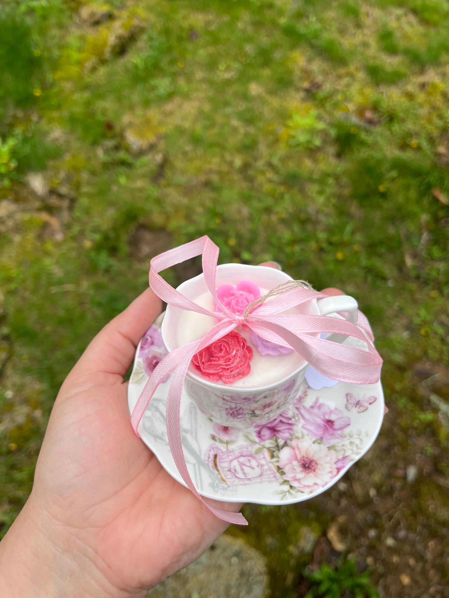 Mini tea cup candle with saucer