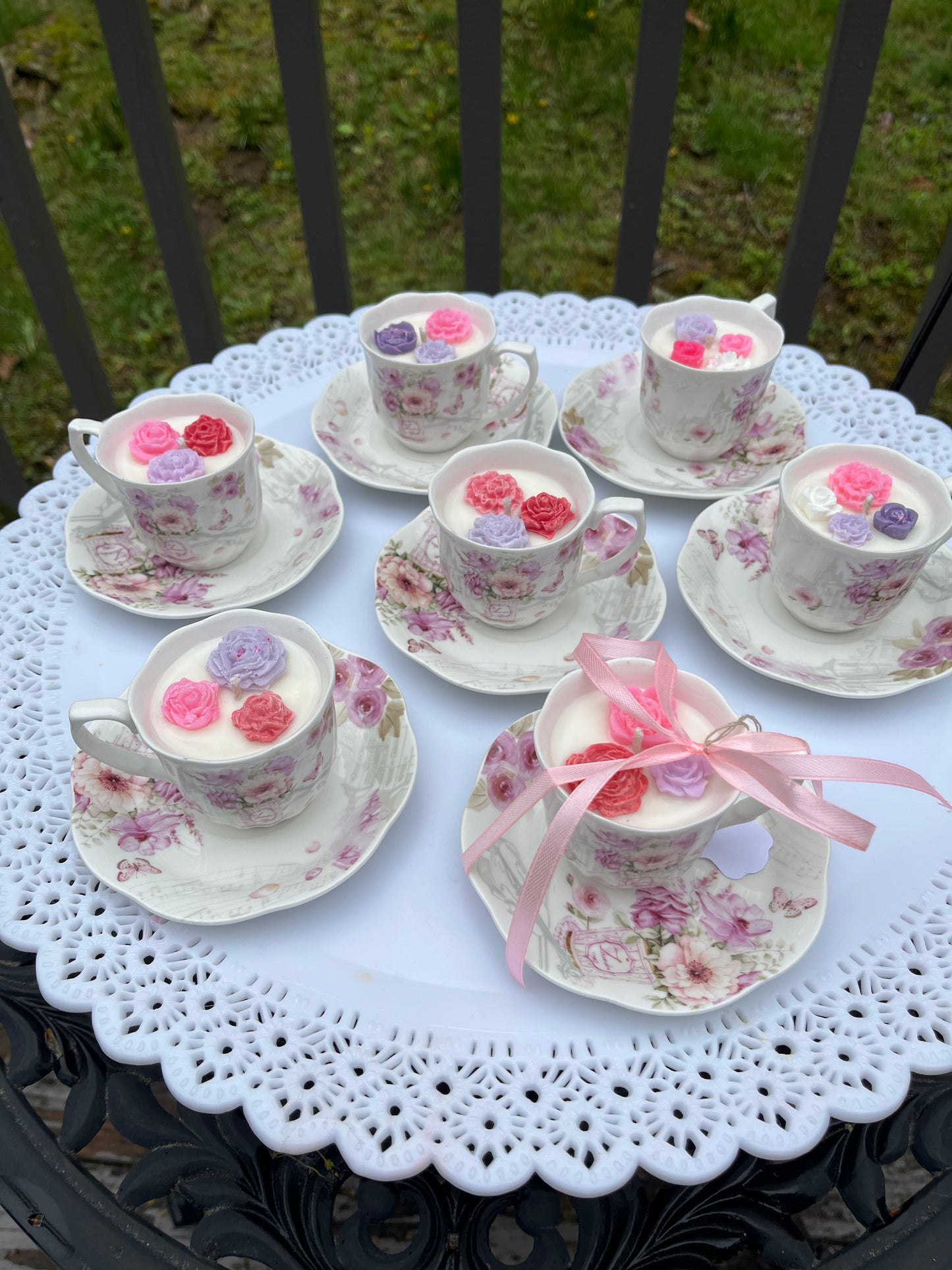 Mini tea cup candle with saucer