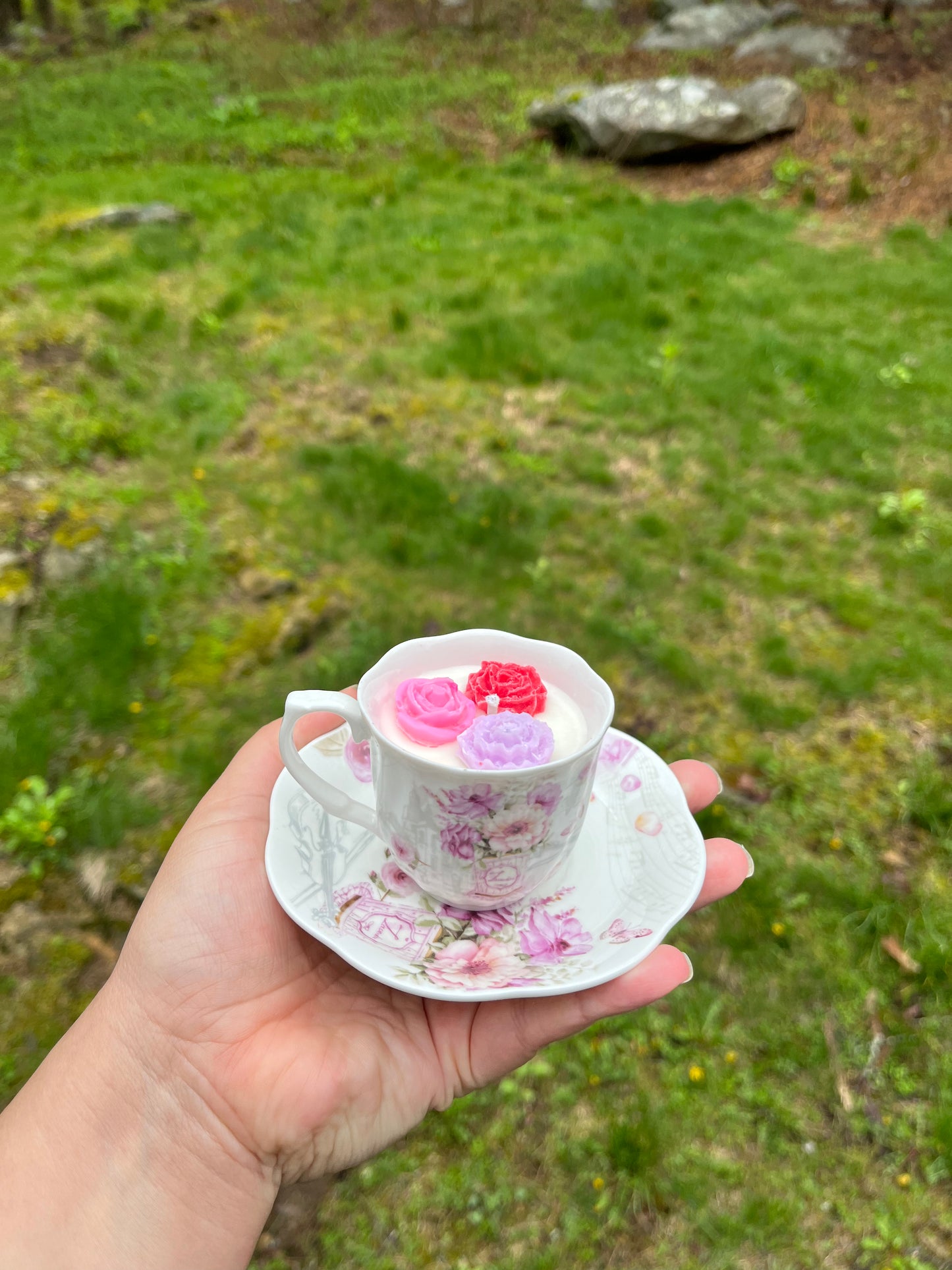 Mini tea cup candle with saucer