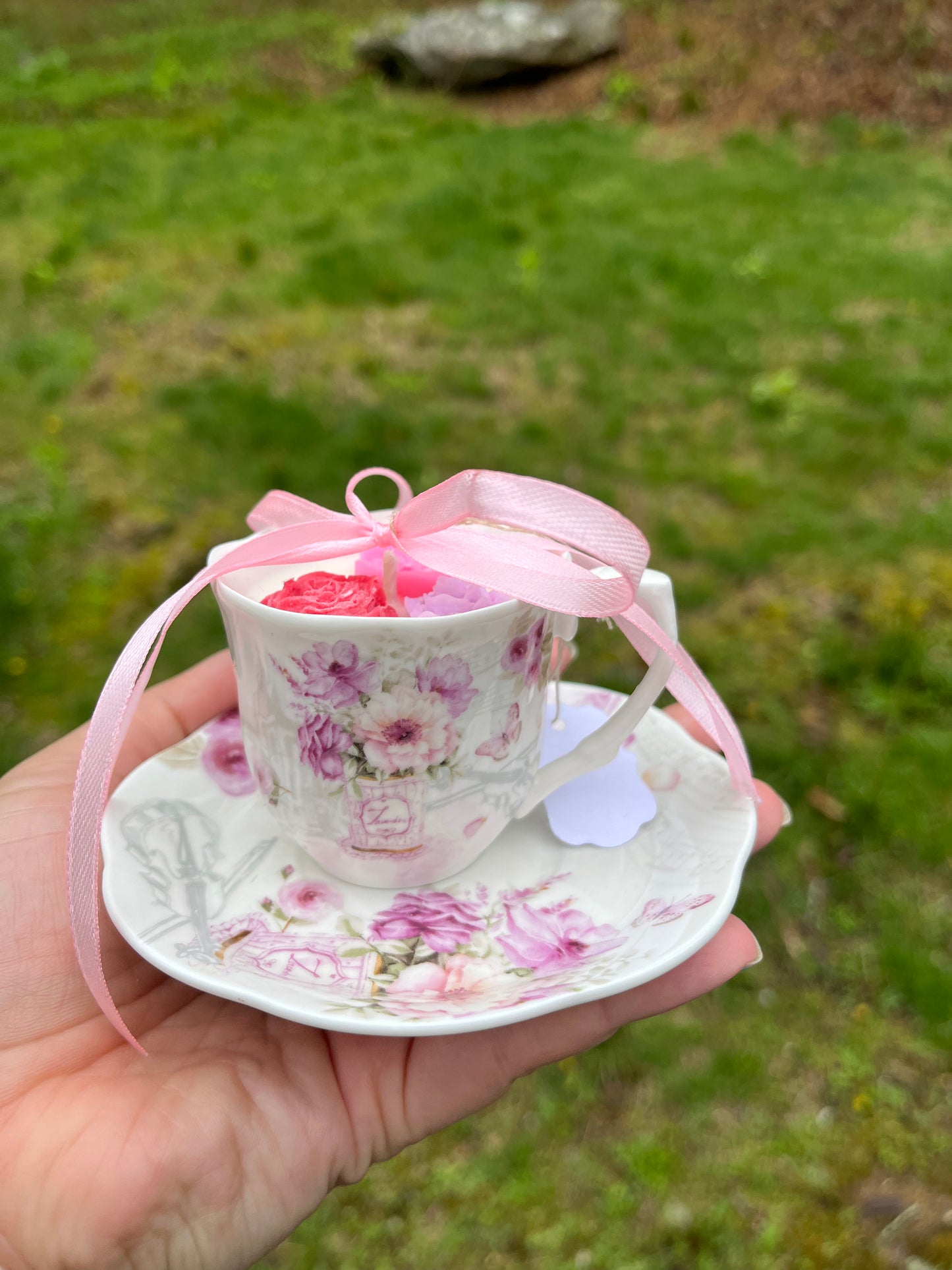 Mini tea cup candle with saucer