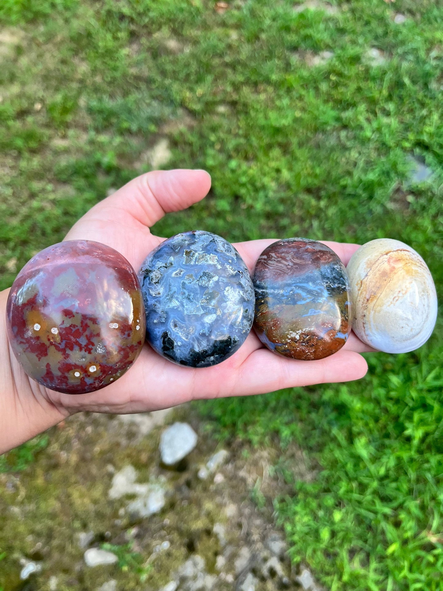 Ocean Jasper Palm Stones, Orbicular Jasper Palm stones