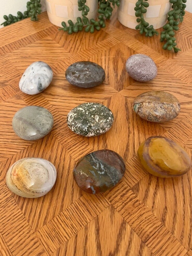 Ocean Jasper Palm Stones, Orbicular Jasper Palm stones