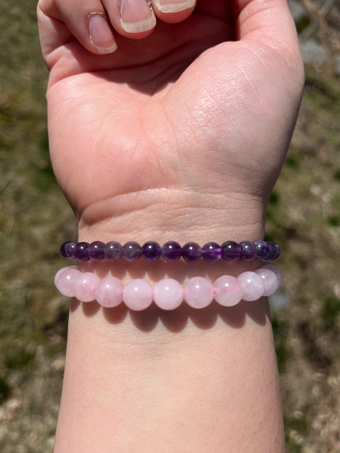 “Love and Healing Bundle” Rose Quartz and Amethyst Bracelet Stack