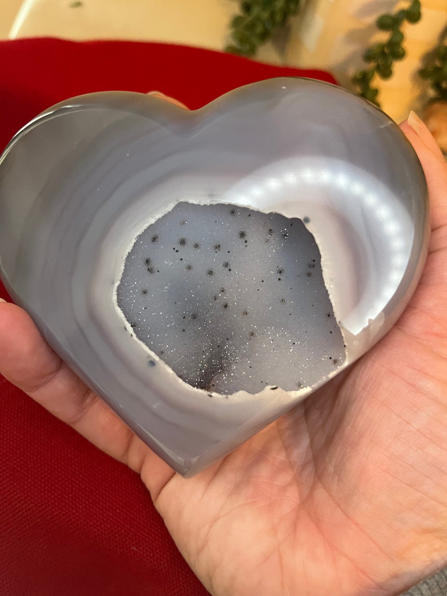 Blue Agate Heart with Druzy pocket