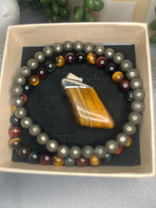 Tigers Eye and Pyrite Jewelry Bundle